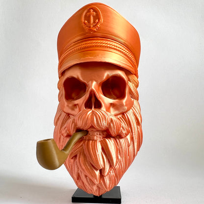 Sea Captain Bearded Skull with Pipe | 3D Printed Home Decor - Large