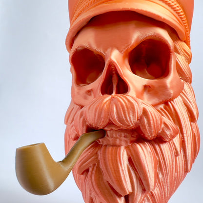 Sea Captain Bearded Skull with Pipe | 3D Printed Home Decor - Small