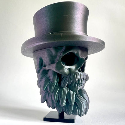 Top Hat Bearded Skull | 3D Printed Home Decor - Large