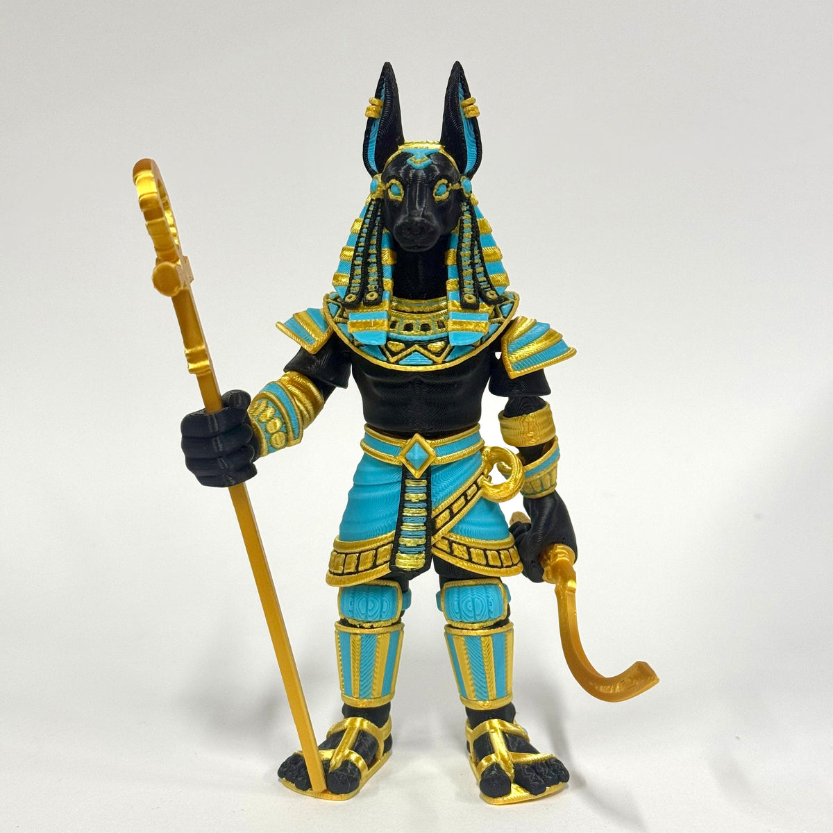 Anubis Egyptian Warrior articulated display figure showing its detailed multicolour finish – Iubi Design 3D