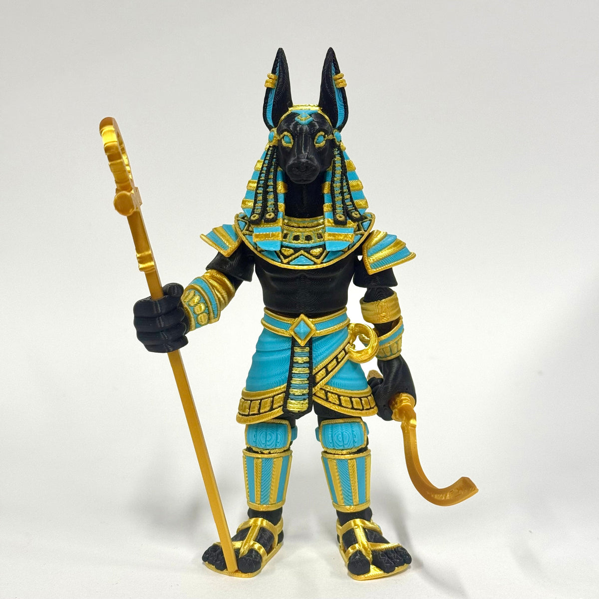 Close view of the detailed armour and Egyptian-inspired design on the Anubis Warrior – Iubi Design 3D
