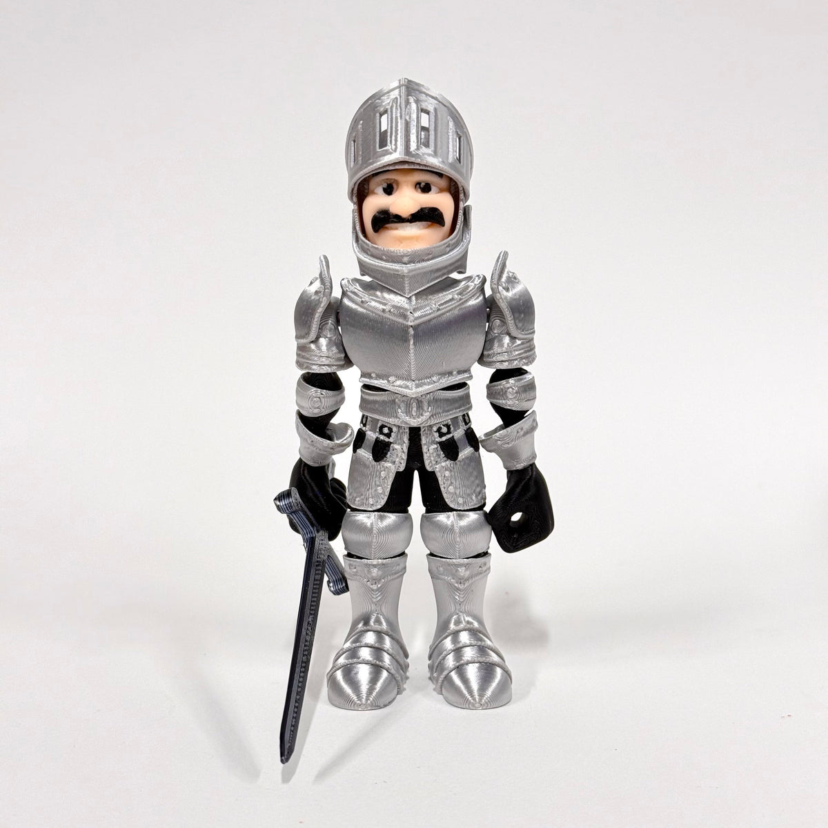 Close view of the medieval armour and raised visor on the Knight in Armour – Iubi Design 3D