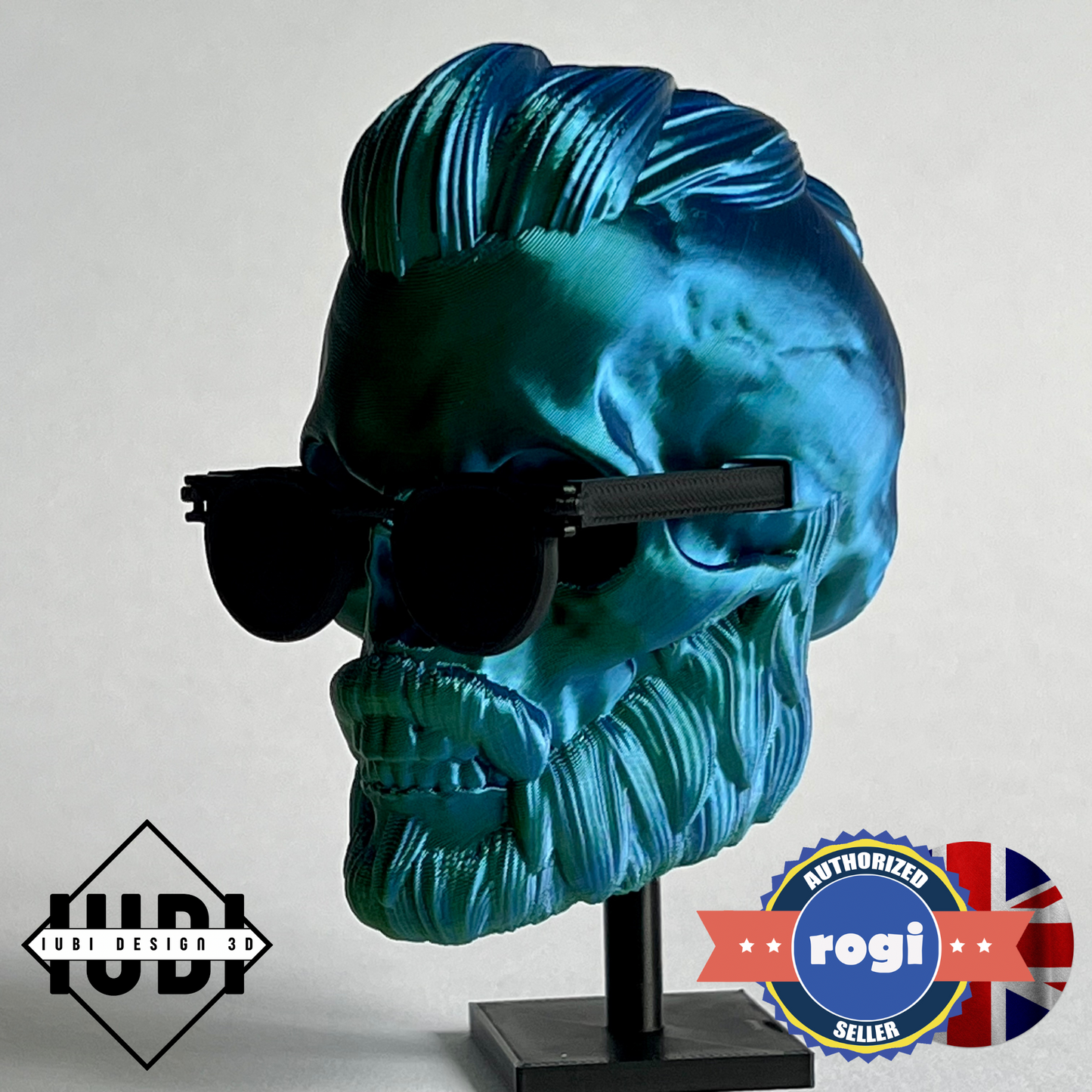 Punk Rocker with Sunglasses Bearded Skull | 3D Printed Home Decor - Small