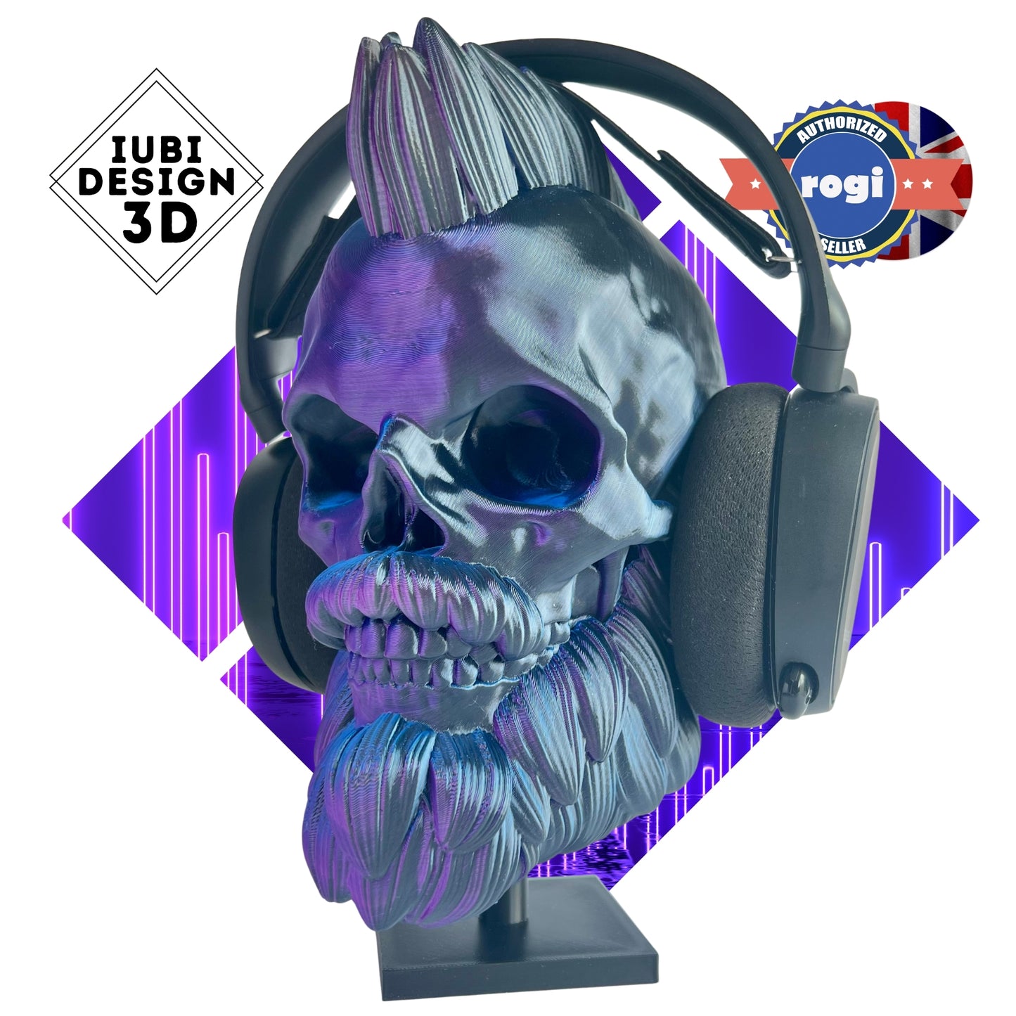 Bearded Skull Headphone Stand with Mohawk