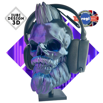 Bearded Skull Headphone Stand with Mohawk