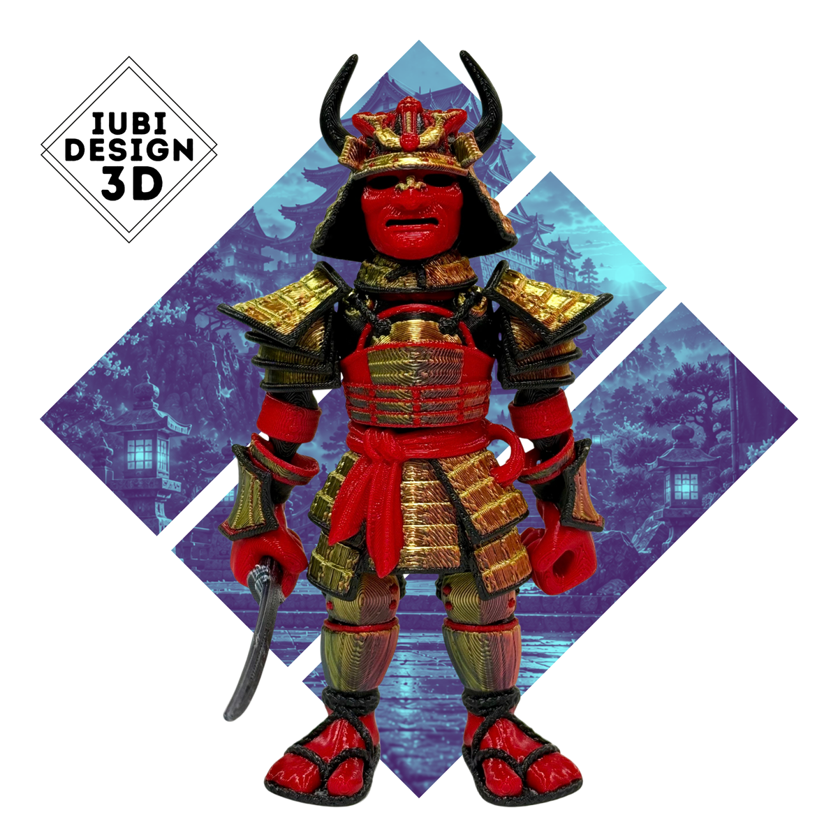 3D printed Samurai Warrior with detailed multicolour armour and removable katana – Iubi Design 3D