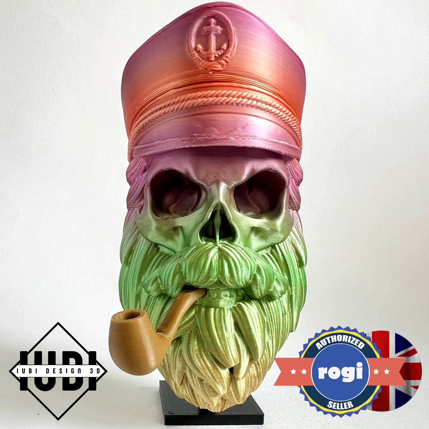 Sea Captain Bearded Skull with Pipe | 3D Printed Home Decor - Large