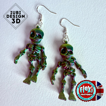 Skeleton Earrings | 3D Printed Articulating Skeleton Earrings with Silver Hook