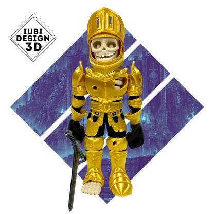 Detailed multicolour 3D printed Skeleton Knight figure with skeletal armour and sword – Iubi Design 3D