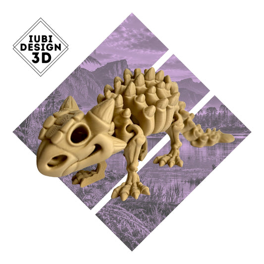 3D printed articulated Ankylosaurus skeleton dinosaur figure with detailed skeletal design.