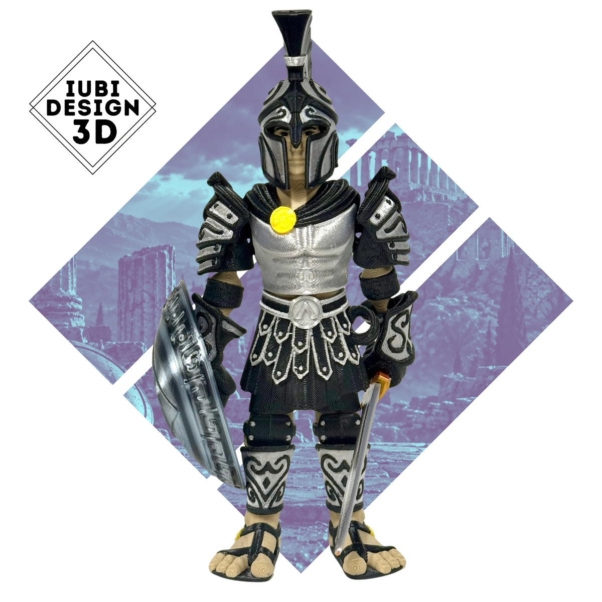 3D printed articulated Fallen Spartan figure with detailed armour design.