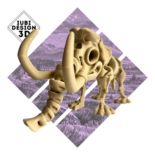 3D printed articulated Mammoth skeleton figure with detailed skeletal design.