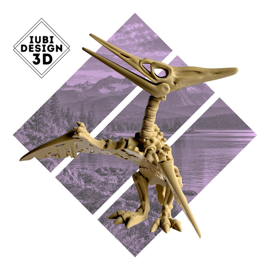 3D printed articulated Pteranodon skeleton figure with detailed skeletal design.