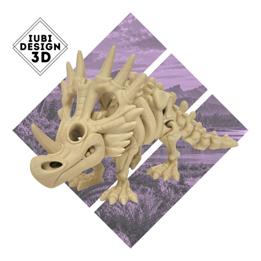 3D printed articulated Styracosaurus skeleton figure with detailed skeletal design.