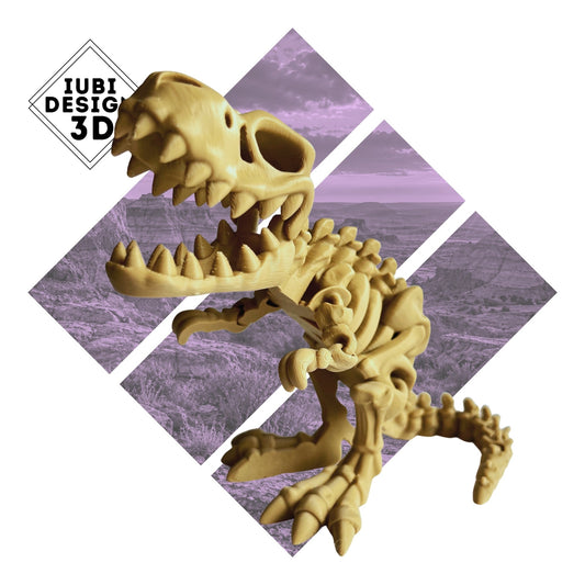 3D printed articulated T-Rex skeleton dinosaur figure with detailed skeletal design.