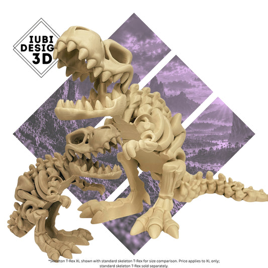 3D printed articulated T-Rex XL skeleton figure with detailed skeletal design.