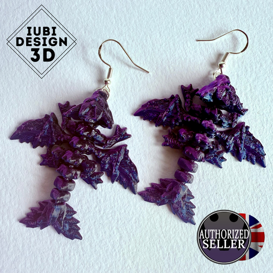 Tiny Crystal Dragon Earrings | 3D Printed Articulating Dragon Earrings with Silver Hook