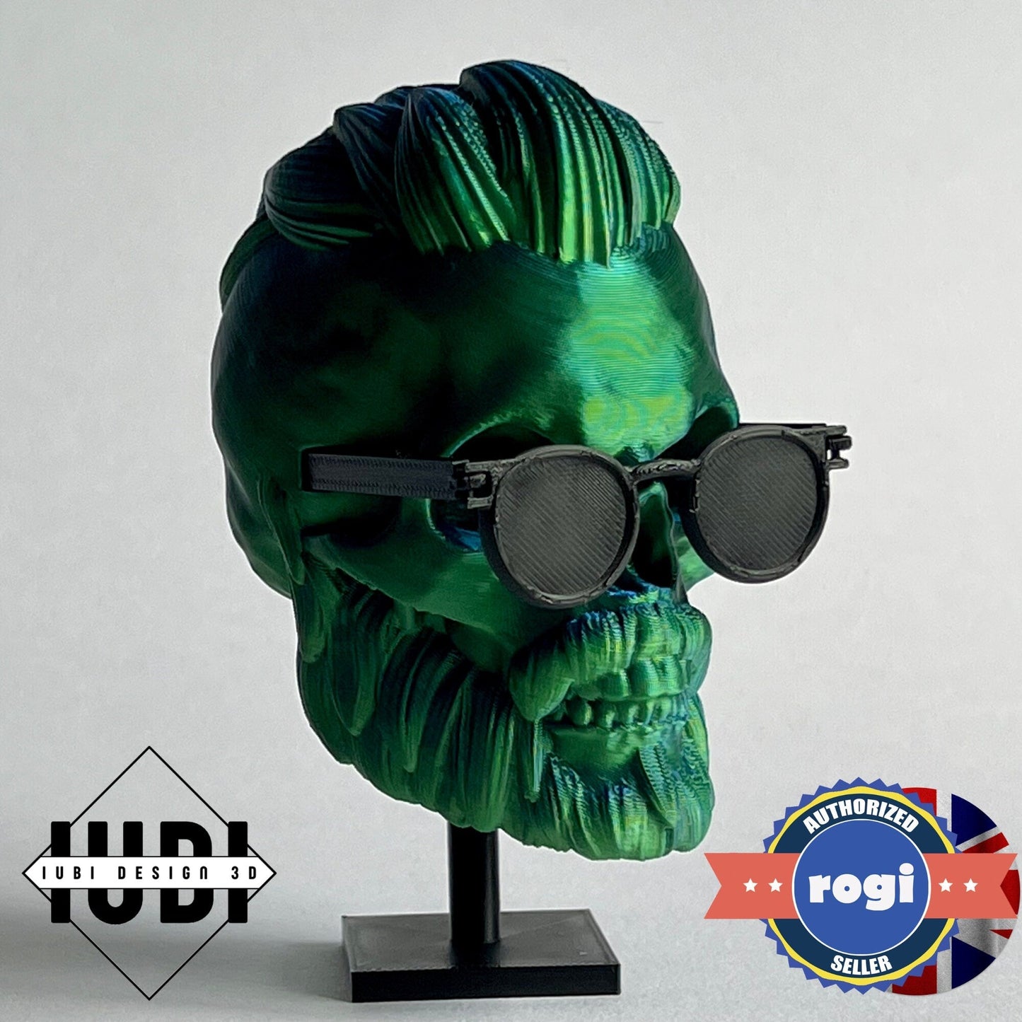 Punk Rocker with Sunglasses Bearded Skull | 3D Printed Home Decor - Small