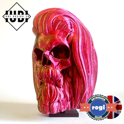 Hipster Bearded Skull | Big Hair Hairstyle | 3D Printed Home Decor - Halloween